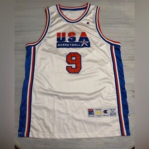 Vtg Champion USA Michael Jordan White Jersey with Red and Blue